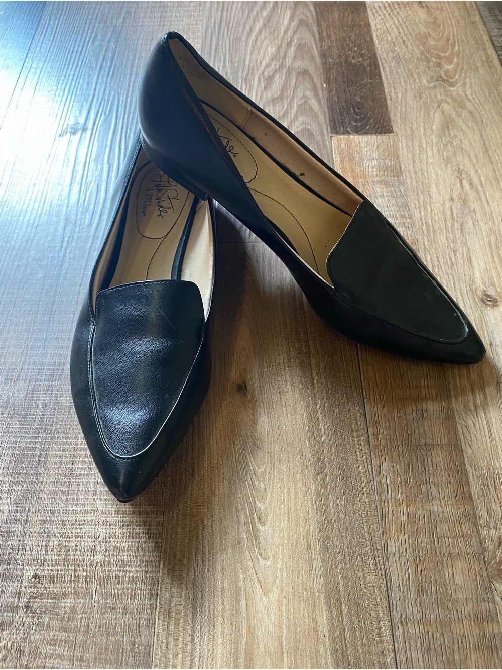 Soft Style Black Pointed-Toe Slip-On Flats
